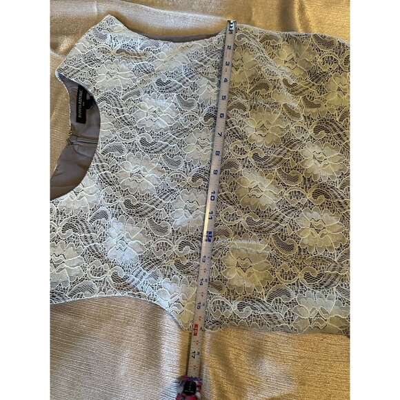 Banana‎ Republic Dress Womens 6 Gray Mint Sheath Floral Lace Sleeveless Cocktail - Picture 8 of 9